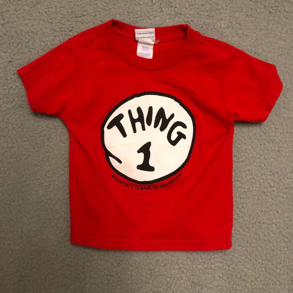 Vtg Dr Seuss Thing 1 Universal Studios Red Graphic Tee Shirt Toddler Size 3